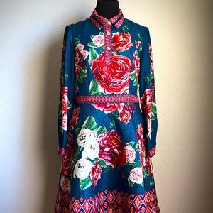 Rose print long sleeve dress